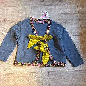 Jelly The Pug Gray Cardigan with Yellow Bow